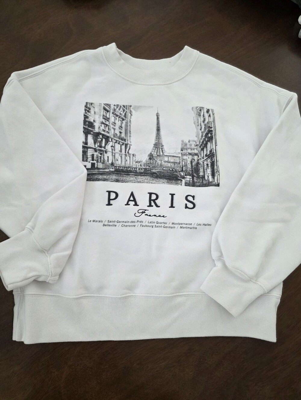 Abercrombie & Fitch White Paris Graphic Crewneck Sweatshirt S